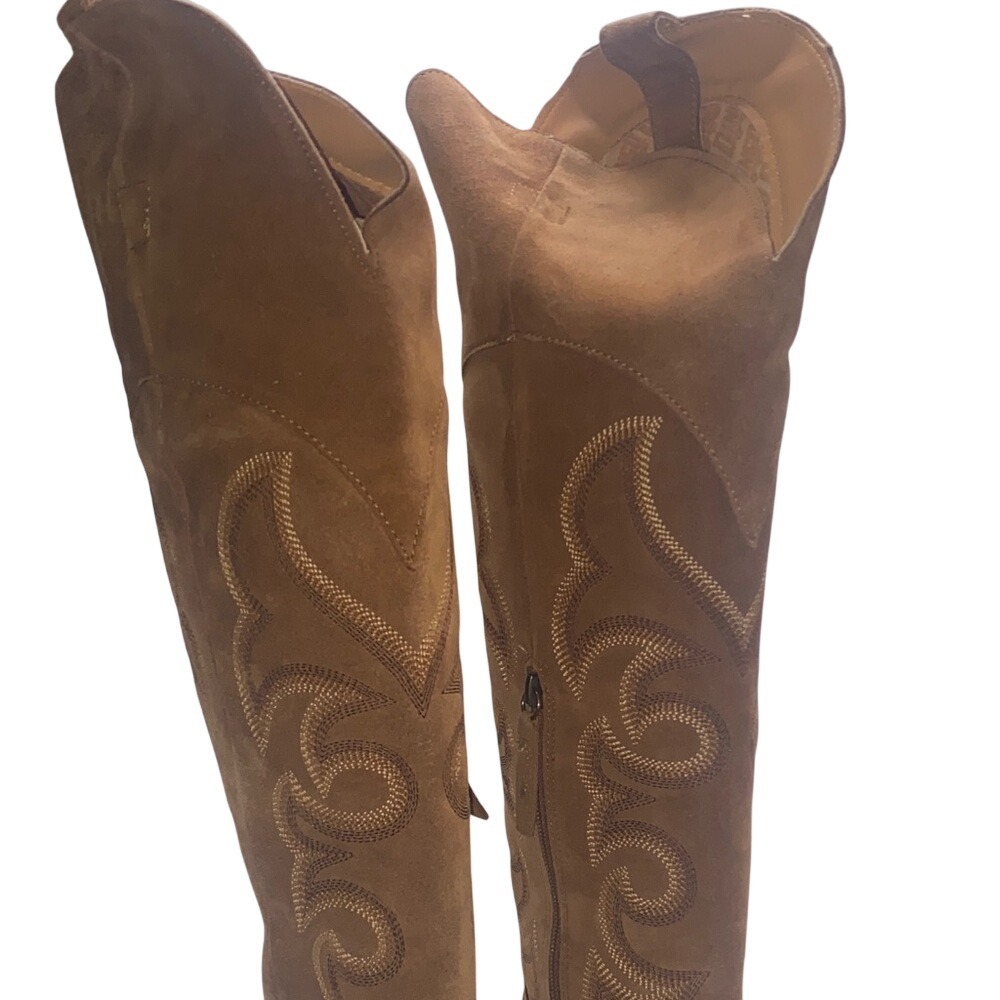 Dingo Whiskey Brown Suede Over The Knee Western Cowboy Boots‎ Pointed Toe Heel - Picture 4 of 12